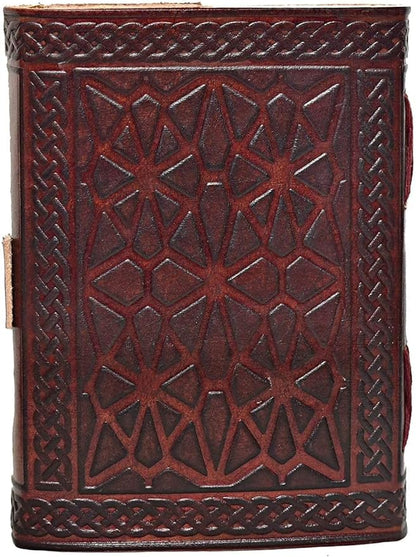 cuero 3 Moon Blue Lapiz Embossed Vintage Leather Journal | 240 Pages of Antique Handmade Deckle Edge Vintage Paper, Leather Sketchbook, Drawing Journal, Great Gift (9 inch 12 inch, brown)