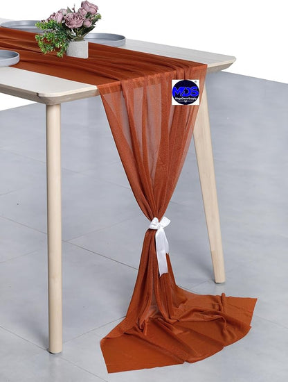 MDS 2 Pack 14ft Chiffon Table Runner 29 x 170 Inches Sheer Wedding Runner Romantic Rustic Table Runner for Wedding Decorations, Birthday Parties, Bridal Shower Party Arch Decor - Terracotta