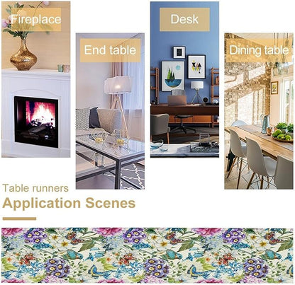 Brown Bird Floral Table Runner Spring Flower Kitchen Table Decoration Suitable for Family Dinner Decoration 13x36 Inch