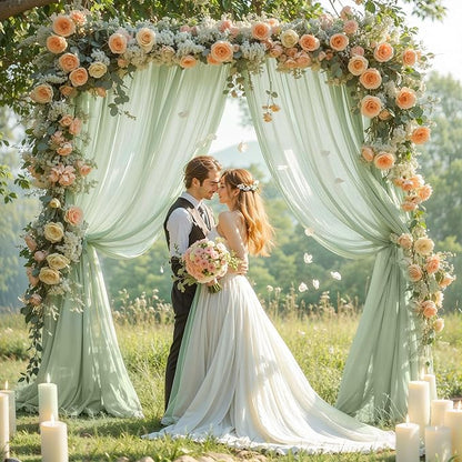 Wedding Arch Draping Fabric,1 Panel 18FT Sage Green Arch Backdrop Drapes Chiffon Fabric Drapes Arbor Drapery for Wedding Ceremony Reception Swag Decorations