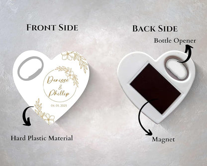 Wedding Bottle Opener Favors for Guests in Bulk, Hearts Shape Bottle Opener, Personalized Party Favors in Bulk, Wedding Favor Guests. 20 to 300 pcs. Custom Fridge Bottle Opener (Heart)
