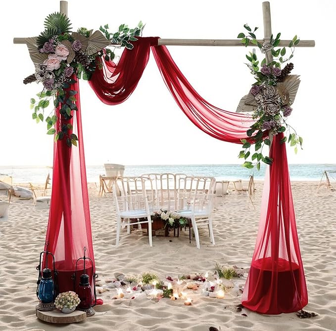 MDS Halloween Chiffon Draping Fabric - 1 Panel, 30" Wide x 40ft Long - Sheer Spooky Arbor & Canopy Drapery for Haunted House Backdrops, Party Ceilings, DIY Costumes & Themed Events - Apple Red
