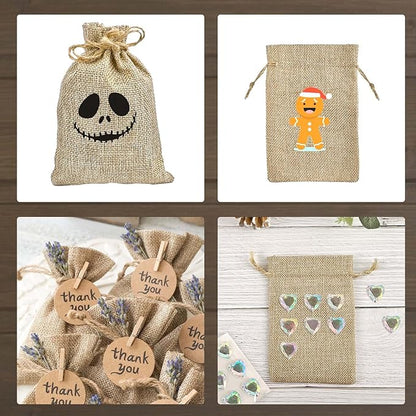 Jutieuo 25pcs Small Burlap Bags with Drawstring - 4x6 Inch Reusable Premium Linen Sacks Bags with Tag and String, Mini Gift Bag for Wedding Party Favor, Jewelry Pouches, Coffee, DIY Craft