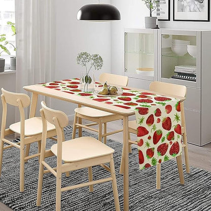 Strawberry Table Runner Spring Summer Fruit Wild Berry Forest Garden Dinner Runner for Girl Baby Shower Party Holiday Home Kitchen Dining Table Decor 13x120