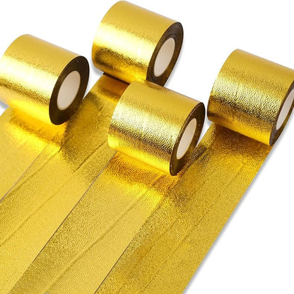 PartyWoo Gold Foil Crepe Paper Streamers 4pcs 328ft Pack of Metallic Gold Foil Crepe Paper for Wedding Birthday Baby Shower Bridal Shower Engagement New Year Eve Graduation Party Decorations