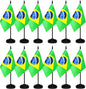 12 Pack Brazil Desk Flags Set, Brazilian Small Mini Table Office Flags with 12" Solid Black Pole, 8.2 x 5.5 Inches, Home and Office Decoration, Festival Celebrations