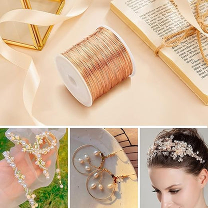 Cadikez 26 Gauge Rose Gold Plated Brass Jewelry Making Wire 100M/0.4mm Soft Metal Wire Bulk for Jewelry Making