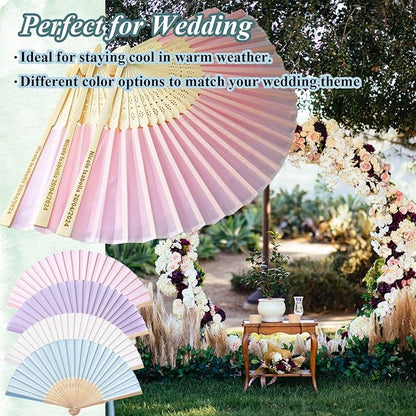 25 Sets Personalized Pink Hand Fans, Custom Engraved Folding Fans for Wedding Guests, Bamboo Folded Handheld Fan Wedding Fan Bridal Dancing Props Party Favors Bridal Shower Gifts