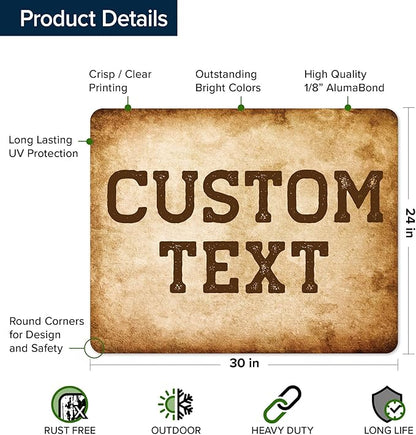 Custom Sign, Custom Street Sign, 11 Font Colors, 13 Font Styles, 4 Hole Options, 22 Sizes, 24x30 Inches, Rust Free DiBound, Fade Resistant, Made in USA by My Sign Center (Vintage)