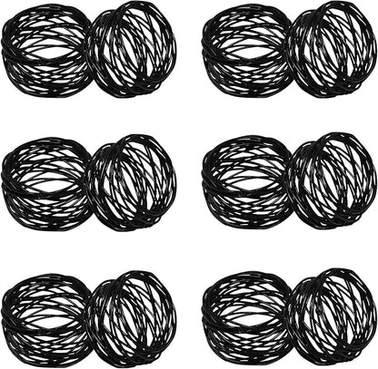 Handmade Round Mesh Black Napkin Rings Holder for Dinning Table Parties Everyday, Set of 12