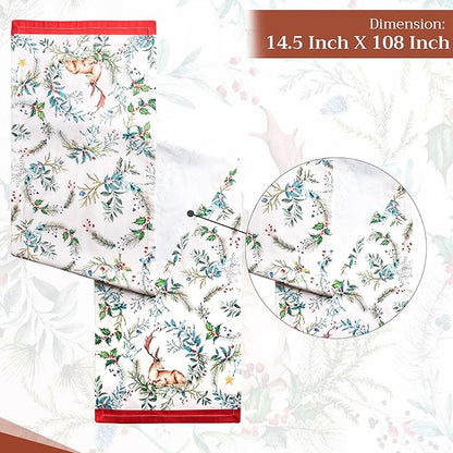 Maison d' Hermine Table Runner 100% Cotton Single Layer Table Runners 108 inches Long for Thanksgiving Christmas Decorations Home Kitchen Dining Party Wedding (Holly Time, 14.5" x 108")