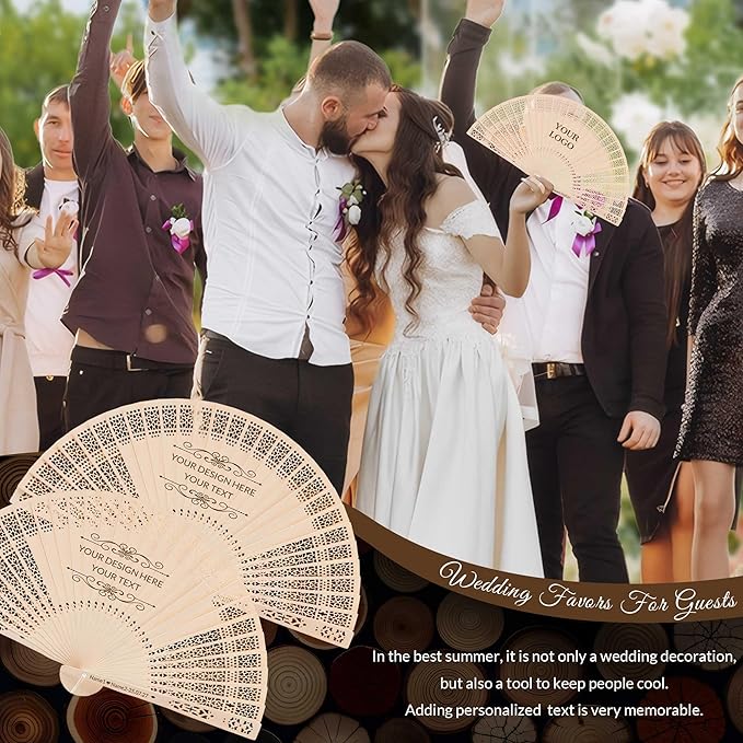 10 PCS Custom Fans Personalized Folding Fans for Line Dancing Wooden Hand Fan Wedding Favors Bulk Fans for Guests Party Event Use (Style16)