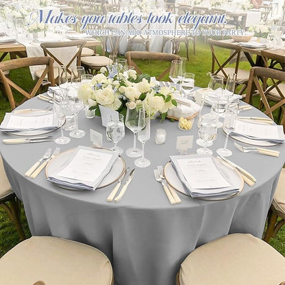 6 Pack Light Grey Round Tablecloths - 120 Inch, Polyester Table Cover, Stain and Wrinkle Resistant Washable Fabric Table Cloth for Wedding Banquet Parties