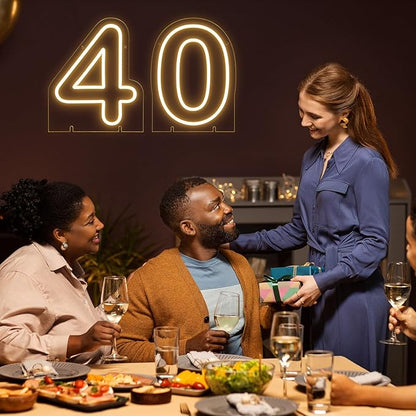 Number 4 LED Neon Sign Backdrop Birthday Party Decoration, 11.3" Height Warm White Marquee Numbers Four Light Up Sign for Wedding Anniversary Window Wall Table, Indoor Battery Operated or USB