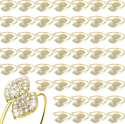 Hotop 36 Pcs Napkin Rings Gold Table Decorations, Elegant Bling Leaves Napkin Rings, Rhinestone Guest Towels Buckle for Wedding Gold Party, Thanksgiving Christmas Dinner Banquet Table Decoration
