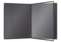 Goodsmart Pajco Style Restaurant Menu Covers – Pack of 10, Side-Loading Booklet Menu Holders, Single Stitched Edge, Clear Vinyl Menu Sleeves, Leatherette Trim, Gold Corners, Black, 4 View (8.5" x 11")