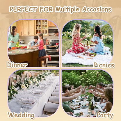 MYSKY HOME 60 Inch Round Cotton Tablecloth, Heavy Duty, Waterproof, Wrinkle Resistant, Black Tassels, Modern Elegant Design, Kitchen, Dining, Parties, Events