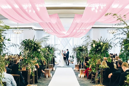 6 Panels Pink Ceiling Drapes for Wedding, 5ftx30ft Ceiling Drapes Cheesecloth Sheer Fabric Curtain Wedding Arch Draping Fabric Romantic Ceilings Decorations for Weddings Party Ceremony Stage