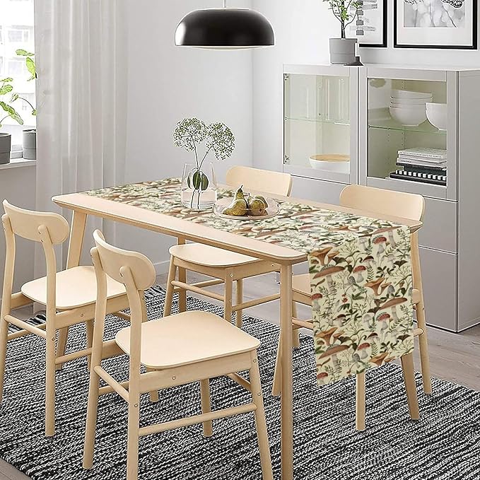 Mushroom Table Runner,Vintage Forest Flower Plant Print Table Runner for Kitchen Dining Table Home Party Decoration 13x36 Inch