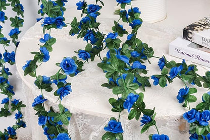 Miracliy 5Pcs 41FT Blue Flower Garland Artificial Rose Arch Vines Fake Spring Floral Garland for Flower Wall Backdrop Wedding Mothers Day Garden Tea Party Decoration