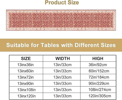 Boho Floral Vintage Table Runner, Retro Red Flower Rustic Country Farmhouse Abstract Pattern for Home Kitchen Table Decor Dining Coffee Room Party Decor 13x90in