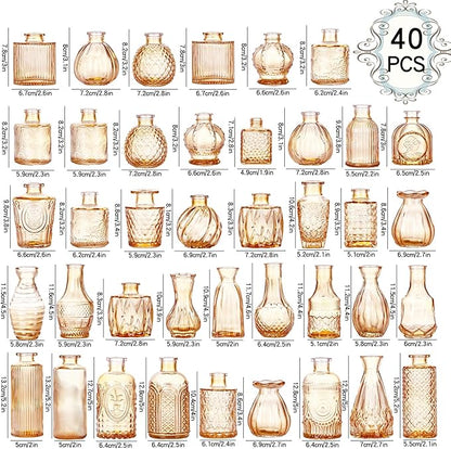 Bud Vases Set of 40 Pcs,Small Flower Vases for Centerpieces,Glass Bud Vase in Bulk,Vintage Bud Vase for Wedding Table Centerpieces Decoration, Home Table Party Decor, Christmas,Anniversary,Gold Amber