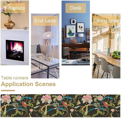 Floral Butterfly Table Runner Seasonal Spring Flower Bird Table Decoration Table Runner for Home Party Decoration 13x108 Inch