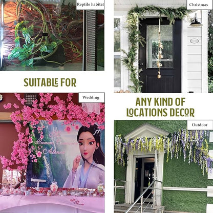 118 inch Medium Malleable Artificial Green Tree Branches Grapevine Garland Fake Cherry Blossom Tree Trunk Twigs for Wall Hanging Willow Ivy Home Room Wedding Decoraton