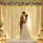 10ft x 10ft Champagne Sheer Tulle Backdrop Curtains with Lights String Wedding Backdrop for Reception Ceremony Birthday Party Baby Shower Photo Booth Background Decoration