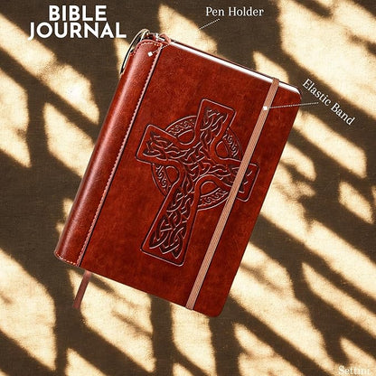 SETTINI® Lined Journal - Celtic Cross Journal for Writing Gift Set - Hardcover Vegan Leather, Includes Luxury Pen in a Unique Pen Holder, 192 Pages, 6 x 8.5 inches, Bible Journal, Birthday Gift