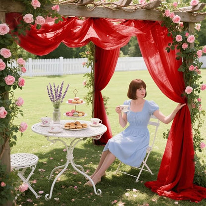 Wedding Arch Draping Fabric 29" x 18 FT Red Sheer Chiffon Outdoor Curtain Drapes for Wedding Birthday Party Ceremony Decor(1 Panel, Red)