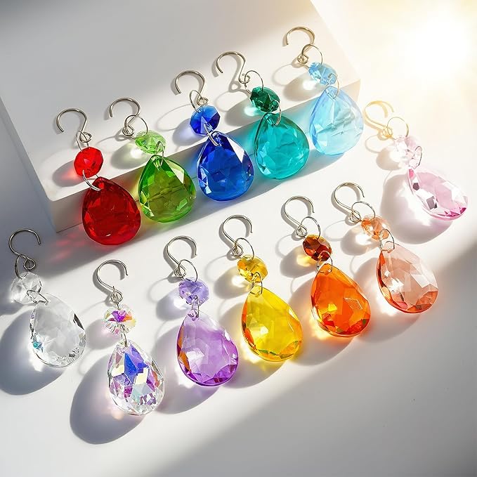 H&D HYALINE & DORA 3Inch Crystal Suncatcher Bauhinia Prisms Pendants 10Pcs Chandelier Crystals Replacement Hanging Sun Catcher Beads for DIY Arts Crafts Decor (Green)