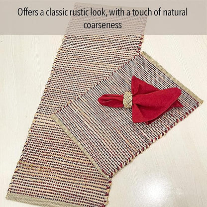 Chardin home Natural Jute Table Runner 13x48 Inch – Vintage Boho Rustic Table Decor – Handwoven Table Runner in Natural Jute and Red – Farmhouse Dining or Console Table Accent