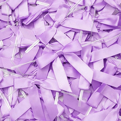 Bright Creations 100 Pack Purple Twist Tie Bows for Treat Bags, 3" Small Satin Ribbons for Craft Decoration, Gift Wrap, Themed Party Favors, Baked Goods - Purple Bow
