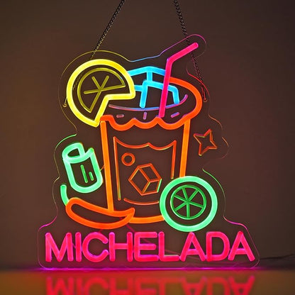 CNBEYOUNG Michelada Neon Sign, Neon Lights Hanging Wall Art Decoration for Mexican Restaurant Cocktail Bar Man Cave Kitchen Party Home Decor, USB Powered Ultra Bright Dimmable,13.46x 12.6inches