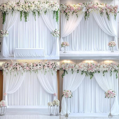 40 ft x 8 ft White Backdrop Curtain Drapes for Wedding Parties, 8 Panels 5 ft x 8 ft Wrinkle Free Polyester Photo Backdrop Drapes for Birthday Party Baby Shower Backdrop Stand