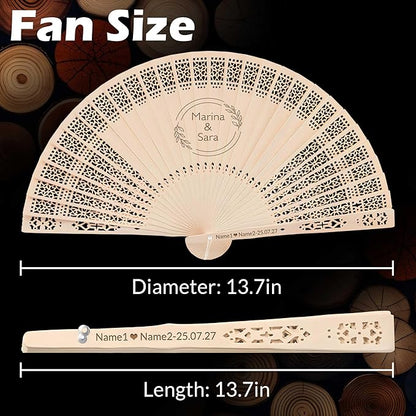 100 PCS Custom Fans Personalized Folding Fans for Line Dancing Wooden Hand Fan Wedding Favors Bulk Fans for Guests Party Event Use (Style09)