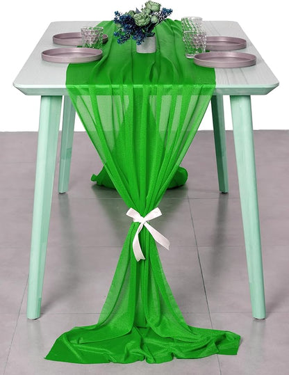 MDS 25 Pack 10ft Chiffon Table Runner 29 x 120 Inches Sheer Wedding Runner Romantic Rustic Table Runner for Wedding Decorations, Birthday Parties, Bridal Shower Party Arch Decor - Green