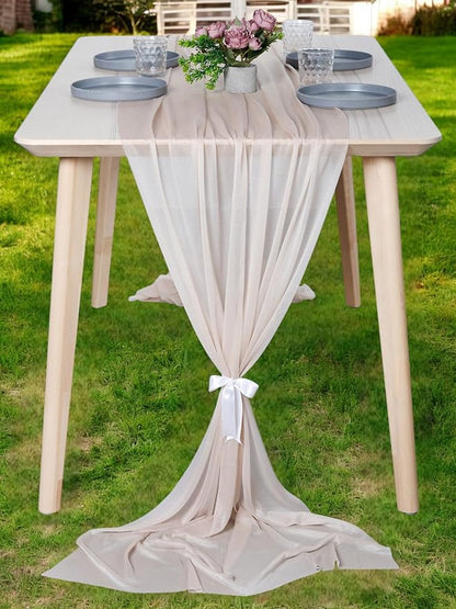 MDS 25 Pack 10ft Chiffon Table Runner 29 x 120 Inches Sheer Wedding Runner Romantic Rustic Table Runner for Wedding Decorations, Birthday Parties, Bridal Shower Party Arch Decor - Nude