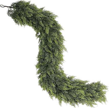 Christmas Cedar Garland - 5ft Artificial Cedar Garland Faux Lush Green Fake Pine Needles for Fireplace,Table,Window,Stairs,Mante,Holiday Indoor Outdoor Xmas Decor(2PCS)