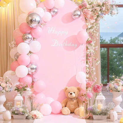 7.2FT Pink Arch Backdrop Cover - Polyester Fitted Wedding Arch Stand Covers Round Top Chiara Arch Backdrop Cover for Birthday Party Banquet Photo Background Decoration