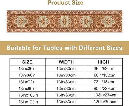 Boho Bohemia Style Orange Table Runner, Country Rustic Farmhouse Magical Abstract Print Pattern for Home Kitchen Table Decor Dining Coffee Room Garden Party Decor 13x108in