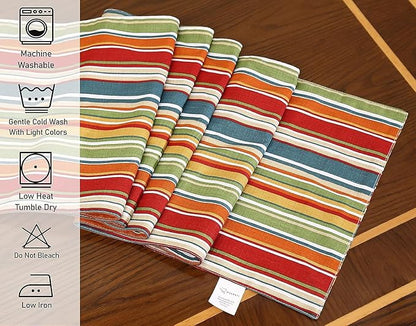 Ruvanti 100% Cotton Table Runner 60 Inches Long, Non-Slip, Stain Resistant, Washable & Reusable Table Runners Perfect for Wedding, Parties, Christmas, Holiday, in-Door use - Multi Stripe