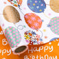 LeZakaa Reversible Birthday Wrapping Paper Roll for Girls Women, Happy Birthday Lettering, Orange Flower Balloon Design, Mini Roll, 17 inches x 32.8 Feet (46.45 sq.ft.)