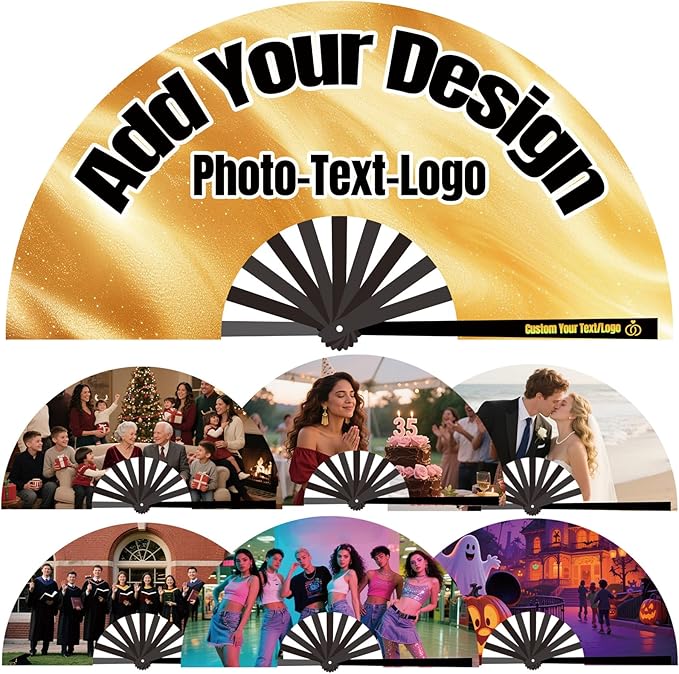 Custom Fans with Your Photo/Text - 13 Inch Personalized Folding Hand Fan for Line Dancing, Weddings, Parties | Decorative Gift for Women, Church Events & Dance Performances (200, 10 Inch)