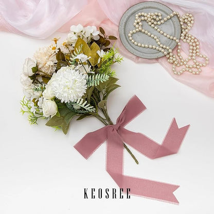3 Rolls Dusty Rose Handmade Chiffon Ribbon,1.5" x 21Yd Frayed Fringe Silk Mauve Ribbons (3 Rolls *7Yd) for Gifts Wrapping, Wedding Invitations, Bridal Bouquets, Decorations