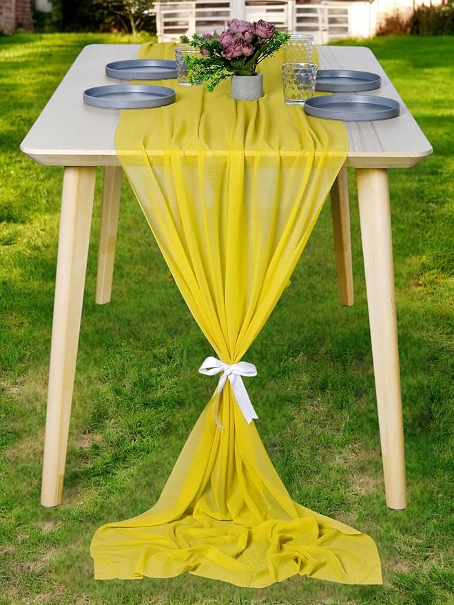 MDS Halloween Chiffon Table Runner - 25 Pack, 29 x 170 Inches, 14ft Each - Sheer Spooky Table Runners for Haunted House Parties, Trick-or-Treat Tables, Witchy Décor, Wedding & Events - Yellow
