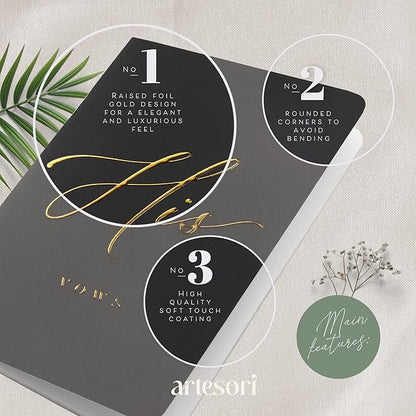 ARTESORI Wedding Vow Books His & Hers - Wedding Registry Gifts Ideas for Bride & Groom, Vow Books for Wedding - Soft-Touch, Gold-Foiled, 28 Lined Pages Vow Book for Her & Him [Ivory & Terracotta]