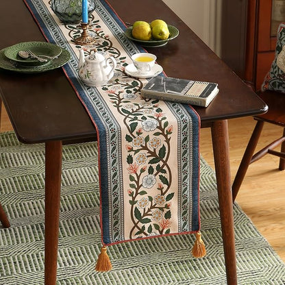 ISAENNE Designer Vintage Elegant Linen Extra Long Table Runner 118 Inches,Colorful Flower Pattern Soft Table Runners for Dining Tables,Thanksgiving,Kitchen Tables,Christmas,12"*118"-Naples C