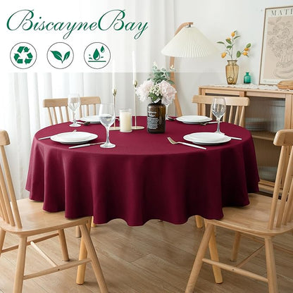 Biscaynebay Textured Fabric Christmas Round Tablecloths 70", Burgundy Water Resistant Folding Table Covers for Dining, Kitchen, Wedding, Parties Machine Washable